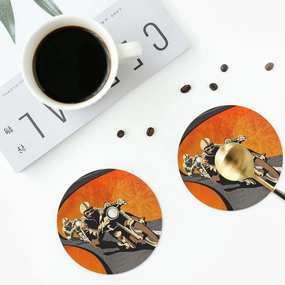 Motorcycle Races Isle Of Man TT Coasters PVC Leather Placemats Non-slip Coffee Mats for Home Kitchen Dining Pads Set of 6