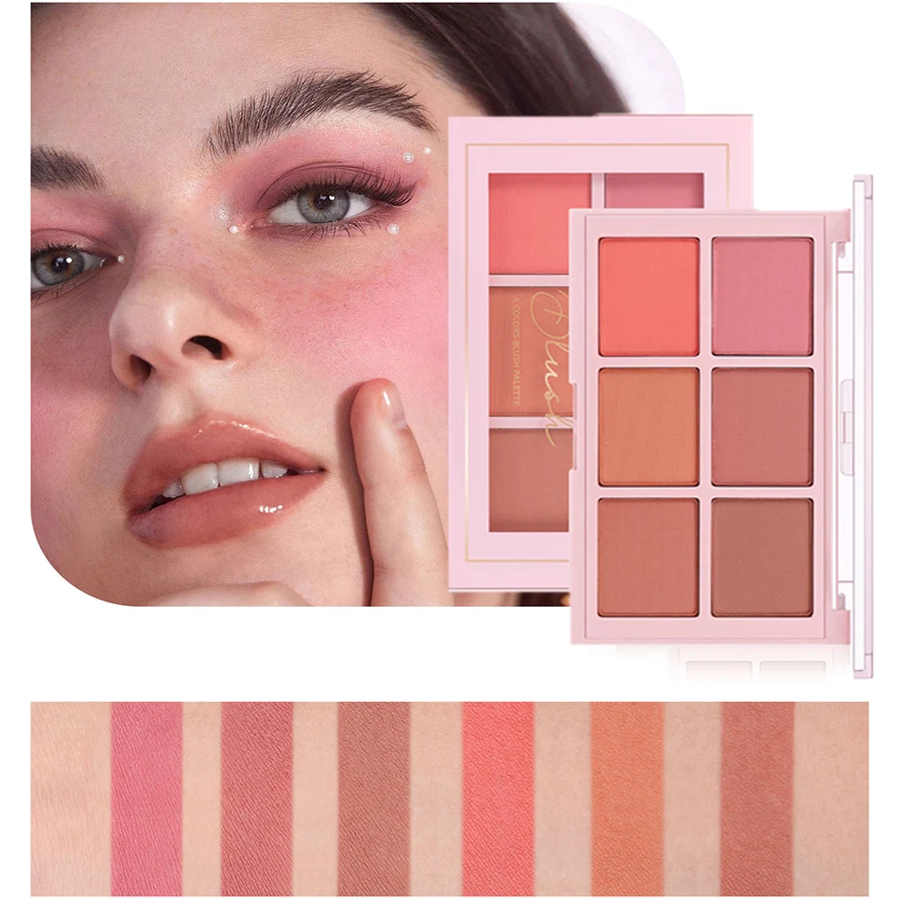 Paleta de rubor mate, 6 colores, contorno Natural, polvo fino para mejillas, altamente pigmento, suave, resistente al agua, Maquillaje facial colorete duradero