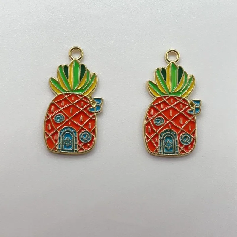 10pcs Alloy Cartoon Anime Pineapple House Earrings Pendant DIY Keychain Necklace Jewelry Accessories Enamel Charms for Making