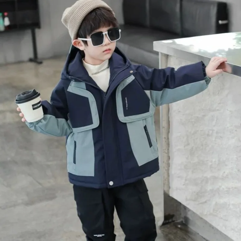 Plus Size Boys' Fleece Windbreaker Parka for Winter 2025 - Newborn Thickened Baby Jacket with Thermal Insulation