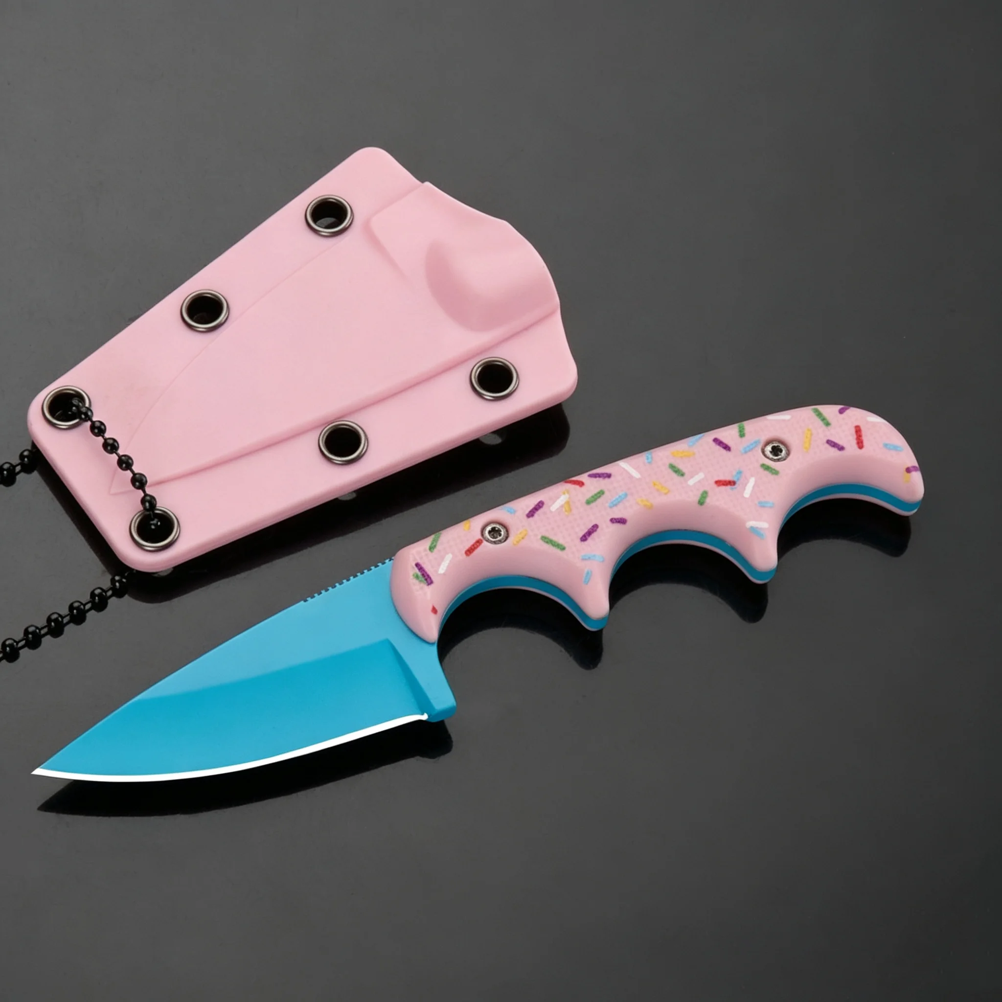 1PC Creative Makka Style-Dragon Blue Coated Outdoor Camping Fixed Blade Knife,suitable for adventure, fishing,and hiking,unisex