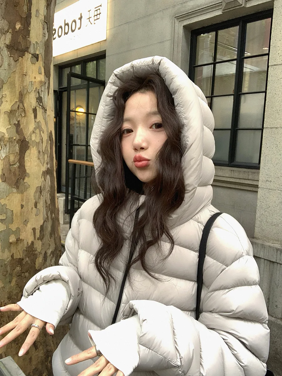 

Women's down Cotton Jacket Winter Thickened Warm Lightweight Loose Fashionable Korean Style Coat Long Sleeve Regular Type