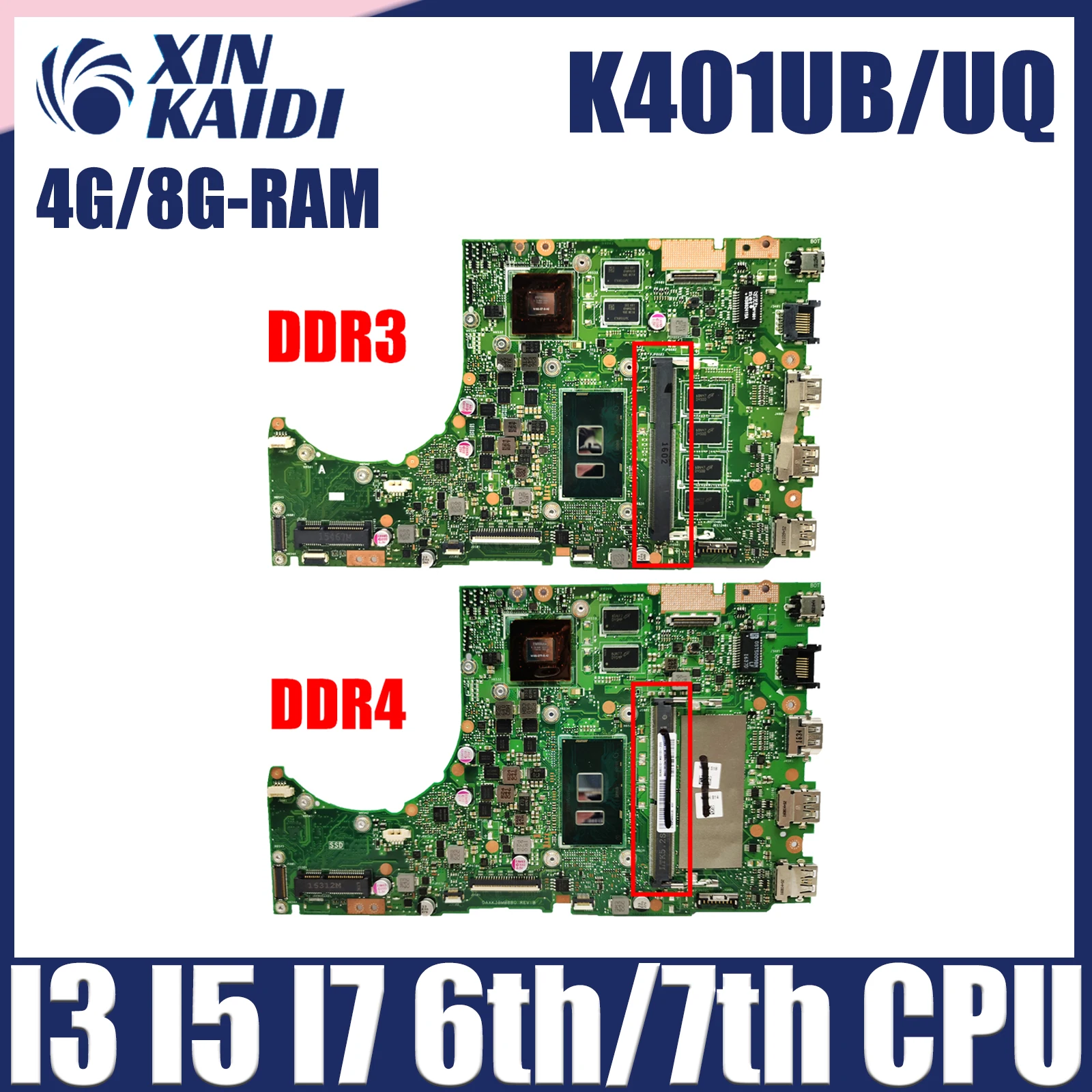 K401UB Материнская плата для ноутбука ASUS K401UQ A401U K401UQK A401UQ V401UQ V400U Материнская плата 4G/8G RAM I3 7-го поколения V2G DDR4