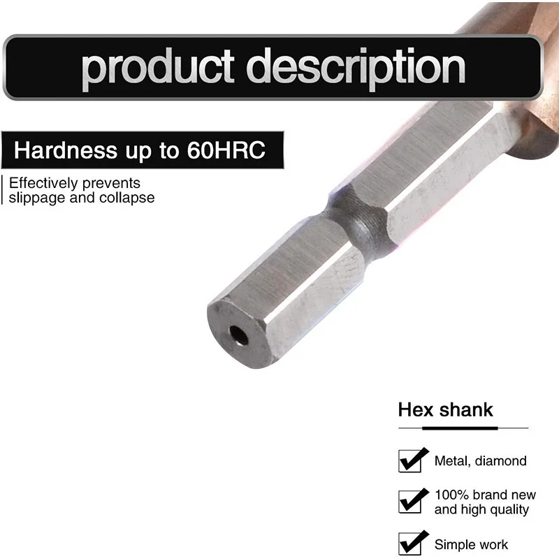 M35 HSS Co Broca Passo, Cobalto Cone Brocas, 4-32mm, Madeira, Aço inoxidável, Metal Hole Saw Tool Set, Hex