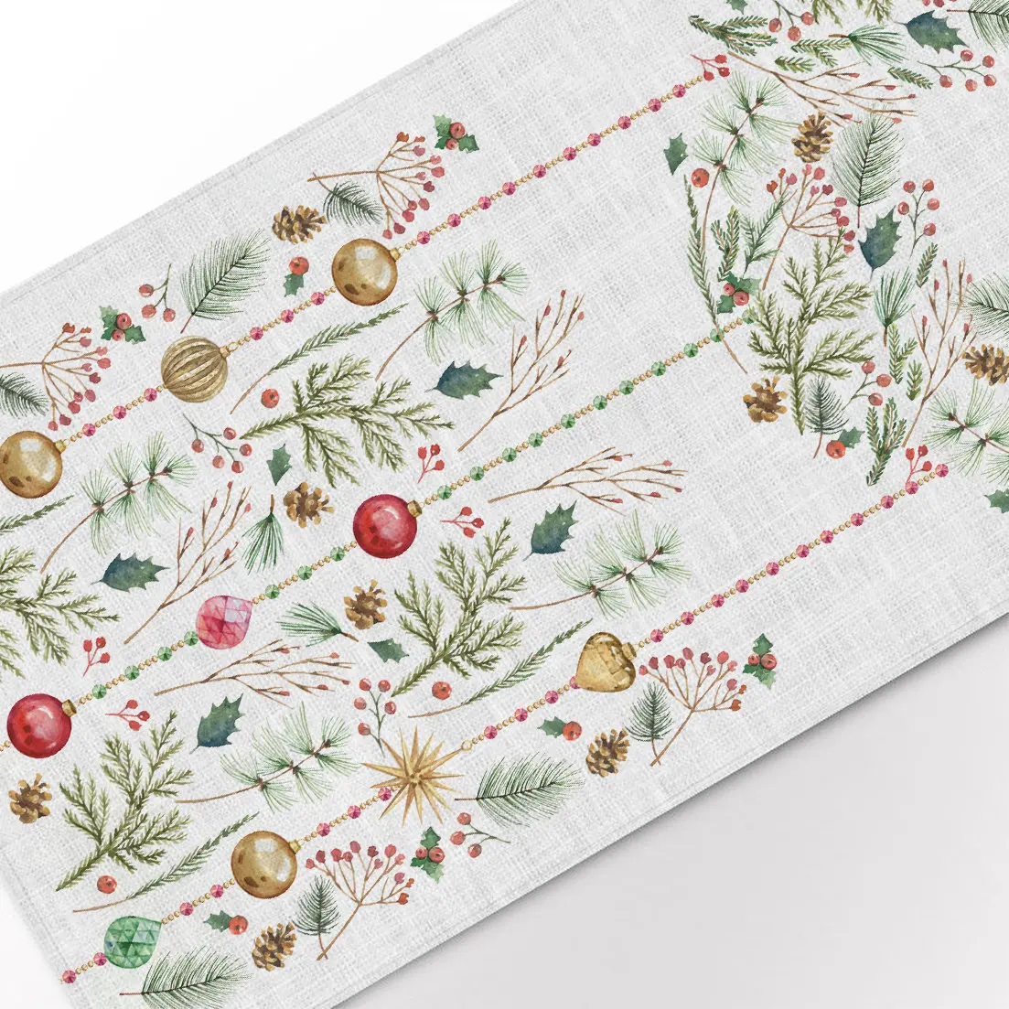 JIT 1pc Christmas Jazz Linen Table Runner - Holiday Table Linens for Christmas Table Top, Charming Christmas Festive Decor