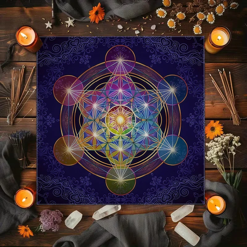 1pc Sacred Geometry Metatron Cube Printed Tarot Tablecloth Card Mat Altar Cloth For Meditation Divination Witchcraft