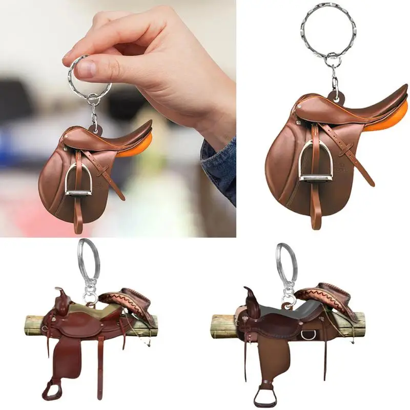 Horse Saddle Keychain Acrylic Keychain Flat Saddle Pendant For Horses Lovers Western Cowboy For Car Rearview Mirror Decoration