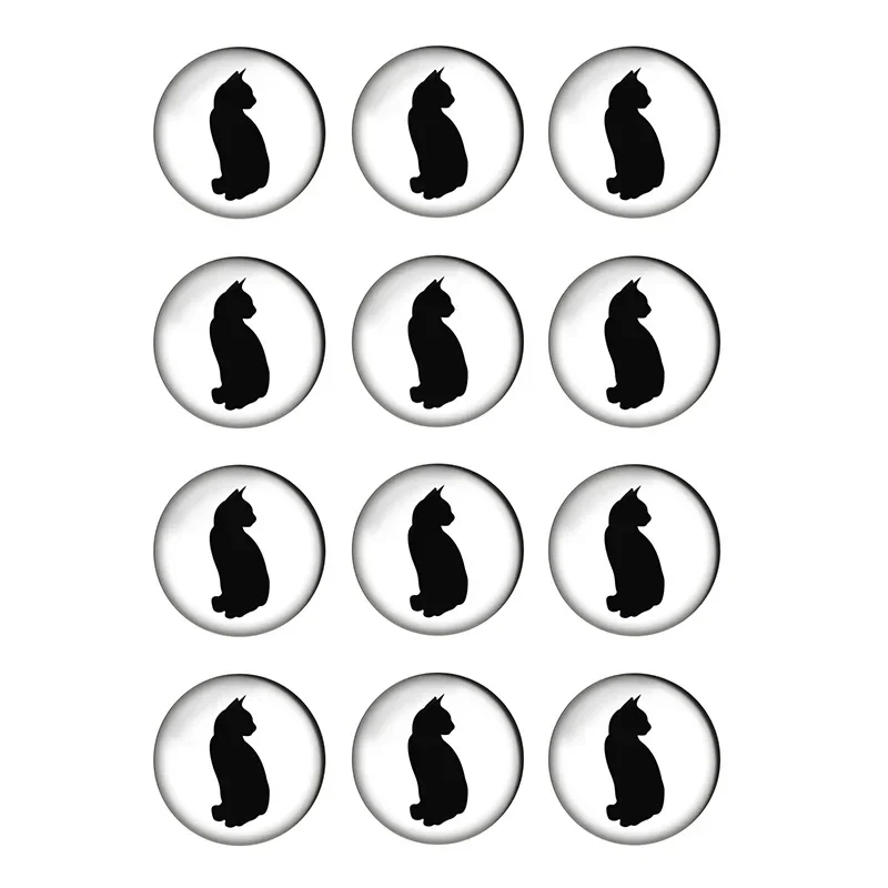 12szt Black Cat Pet Round Photo Glass Cabochon 8mm 10mm 12mm 14mm 18mm 20mm 25mm Demo Flat Back DIY Jewelry Making Supplies T023