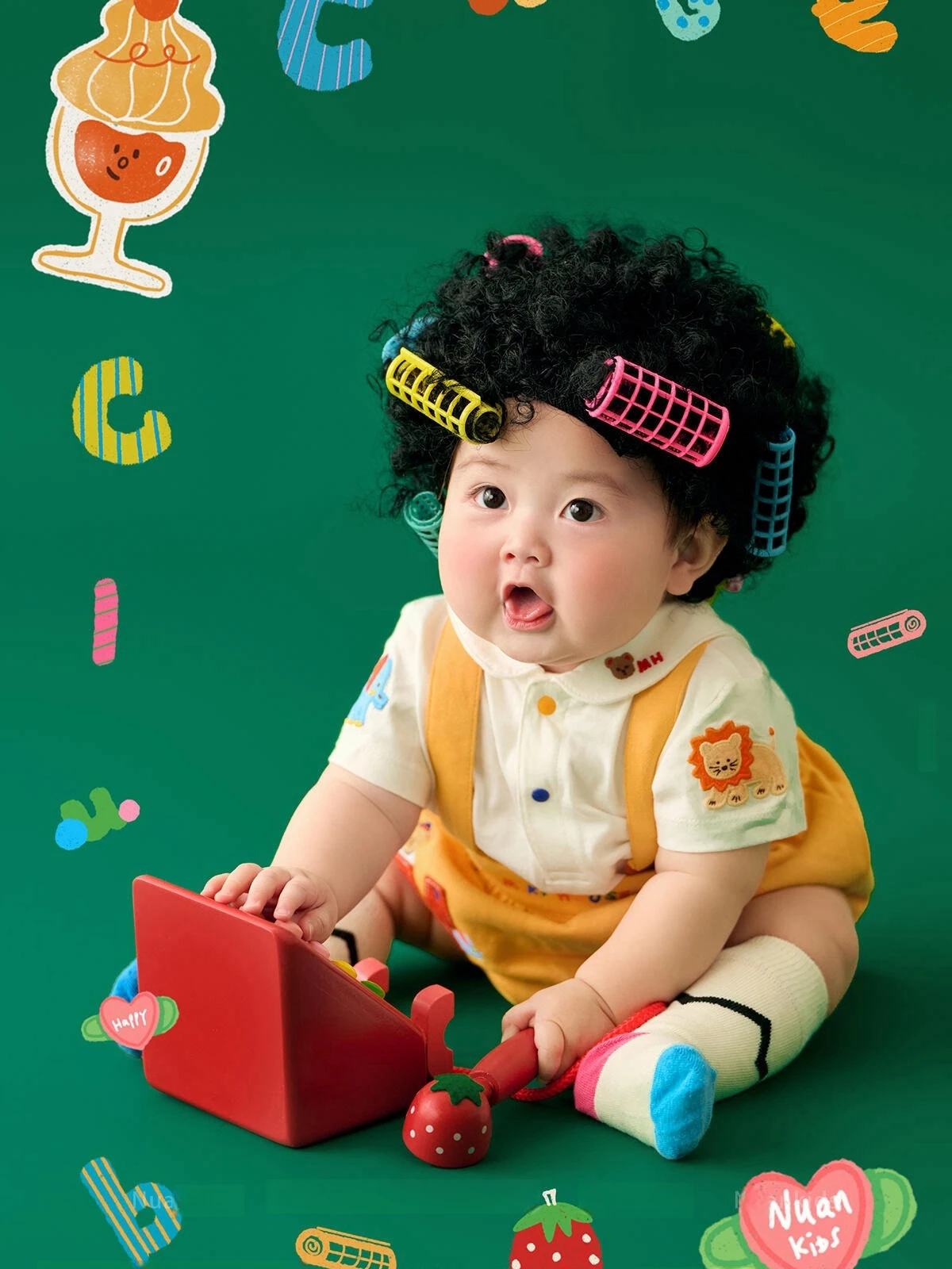 Childrens photography clothing hair perm wig set babys hundred day photo weekly photo photography clothing props 아기 코스프레