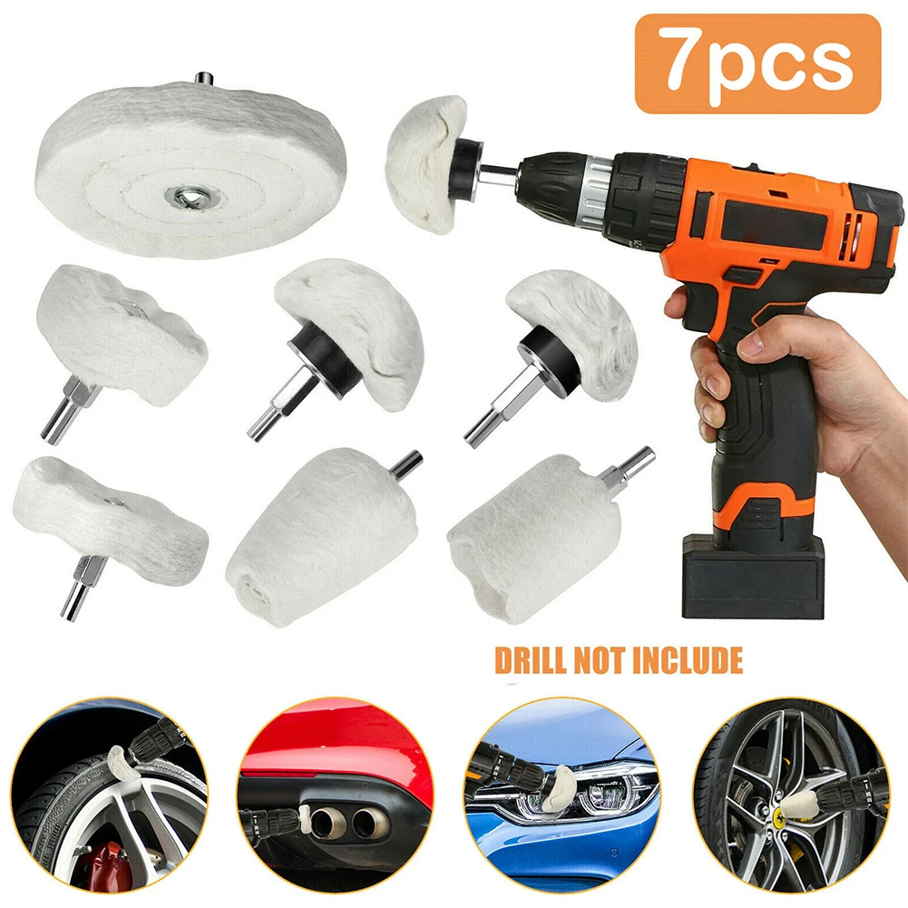 7pcs Car Polishing Buffing Pads Polisher Aluminum Alloy Stainless Steel Mop Wheel Drill Kit