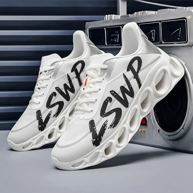 Herren-Laufschuhe, Tennisschuhe, koreanischer Stil, trendige Herren-Sportschuhe mit dicker Sohle und hohlem Design, atmungsaktives Mesh-Material, abriebfest, stoßdämpfend, für den täglichen Gebrauch, lässige Laufschuhe für Herren. – Detail 6