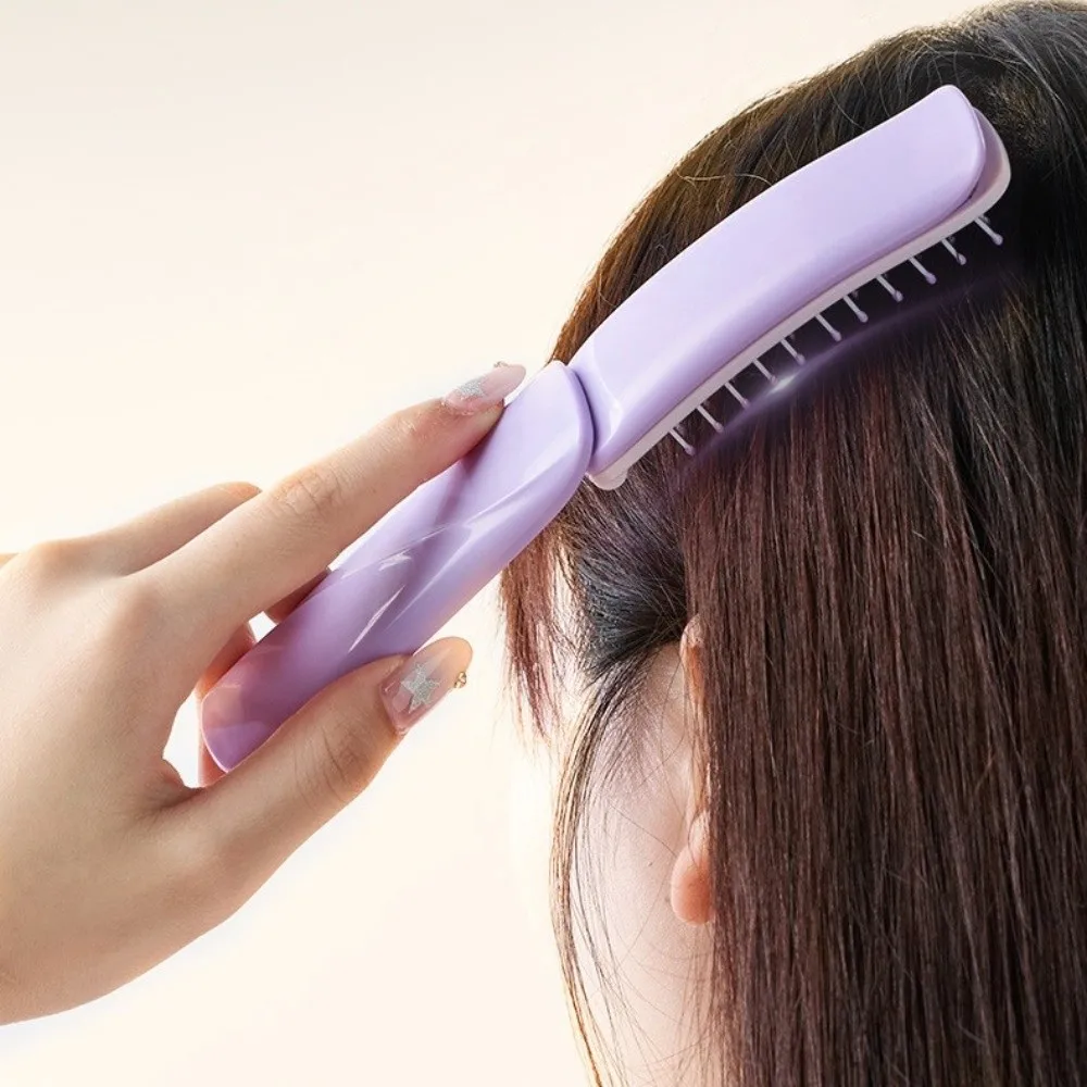 Anti-Static 2-in-1 Comb Mirror Hollow Design Self Cleaning Fold Volumizing Hair Brush Comfortable Scalp Massage
