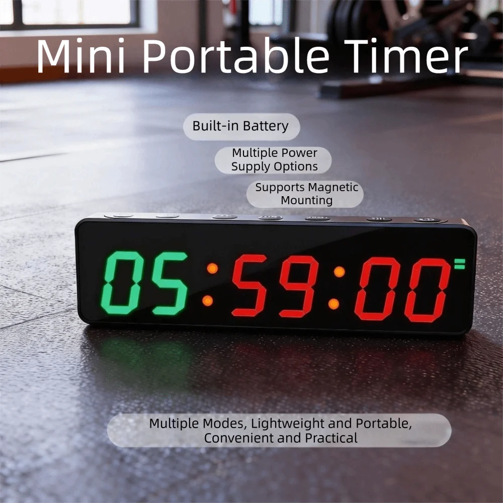 Exercise Timer Rechargeable Gym Timer with Magnetic Back Portable Mini Gym Timer USB‑C Countdown/up Countdown Stopwatch Fitness