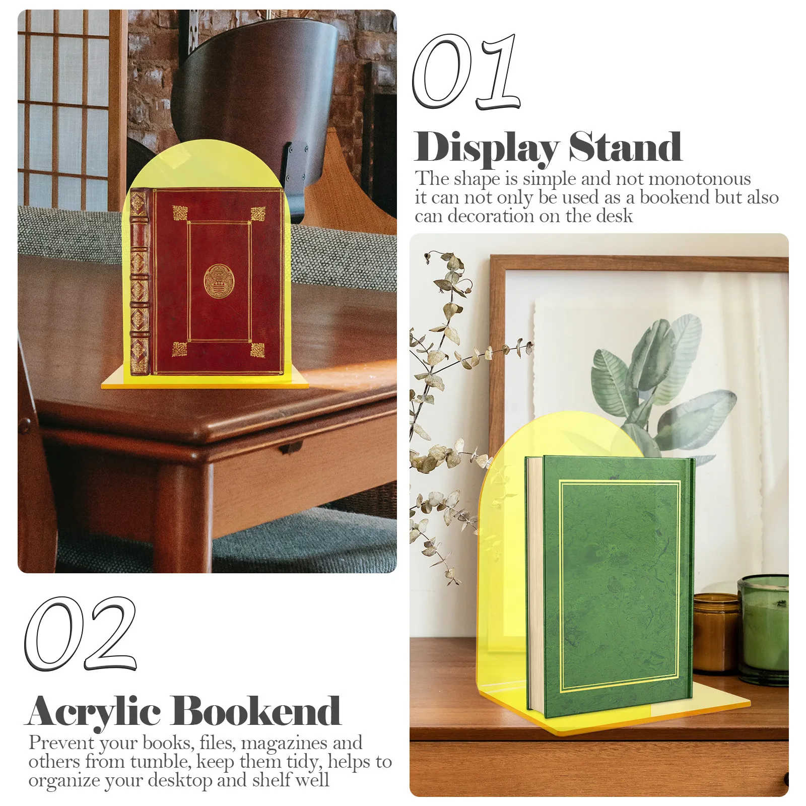 2Pcs Acrylic Bookend Transparent L-Shape Book Stand for Library Bedroom Bookshelf Desk Organizer Display Support Bracket