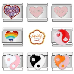 Hapiship Family Women Fashions Best Mom Friend Heart Charm Links Fit 9mm Bracelet Stainless Steel Making DIY Jewelry NEW080