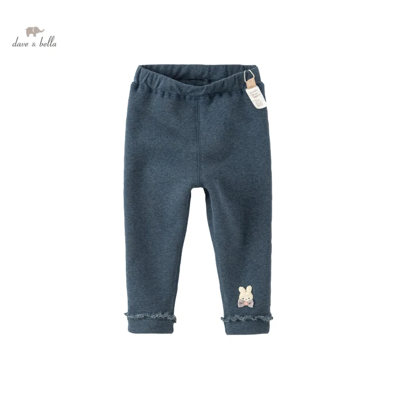 Dave Bella Children's Pants New Winter Girls' Casual Fashion Cute Tight Pants Plush Warm Leggings Sport Outdoor DB4237950