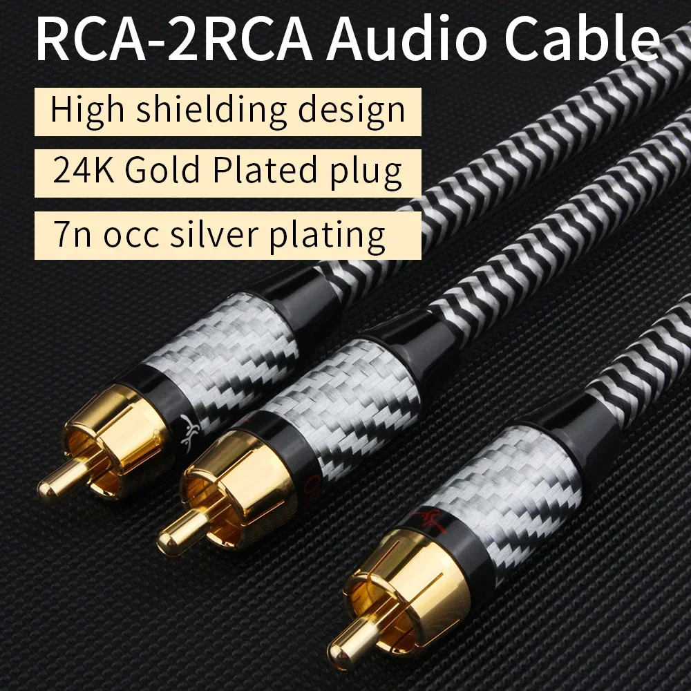 Hifi RCA to 2RCA Cable 99.999%OCC Cable Audio Auxiliary Adapter Audio Cable Splitter Cable AUX RCA Y Cord Interconnect Cable