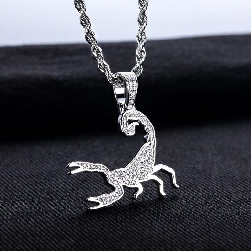 MossanRappr D Color Full Moissanite Diamond Scorpion Pendant for Men & Women Iced out Hip Hop Necklace Street Style Fine Jewelry