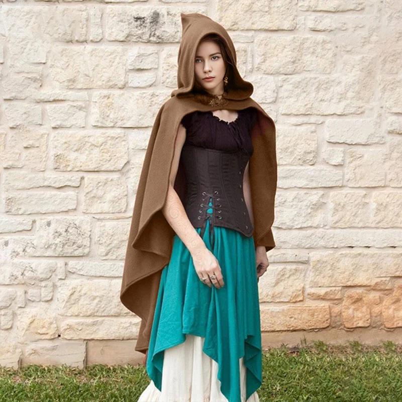 Medieval Lady's Hooded Velvet Cape  Sle Women's Coat for loween Winter Gold Velvet Ladies' Faion Costume