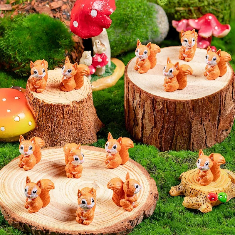 5/10 قطعة منمنمات السنجاب الراتنج الصغيرة ، شخصيات حيوانات الغابات لتقوم بها بنفسك مشروع الحرفية ملحقات زينة المناظر الطبيعية الصغيرة