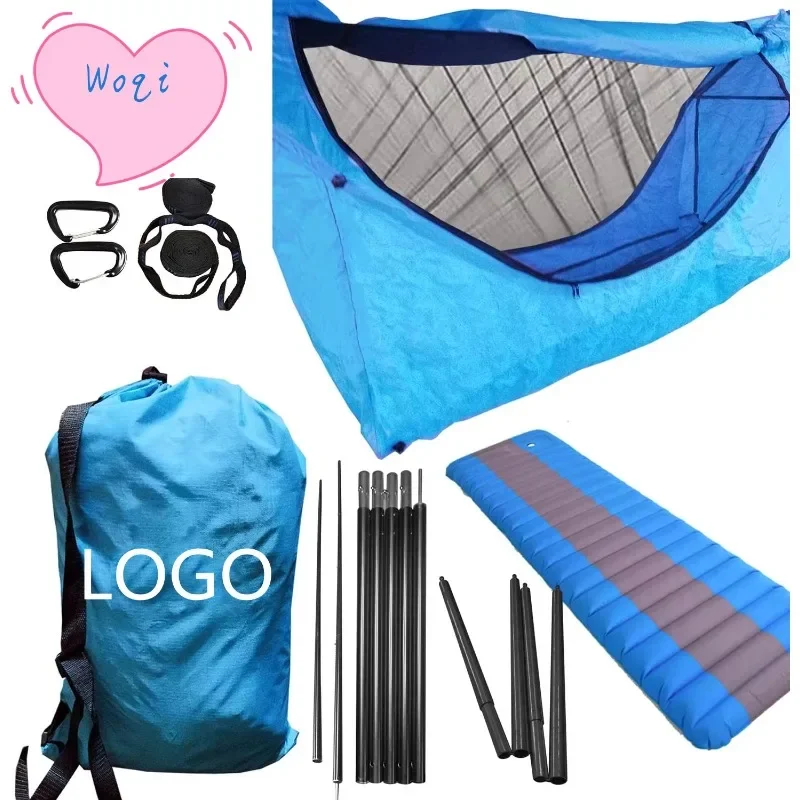 

WQ New product new design convenient for outdoor sports folding nylon hammock with mosquito net and sleeping mat