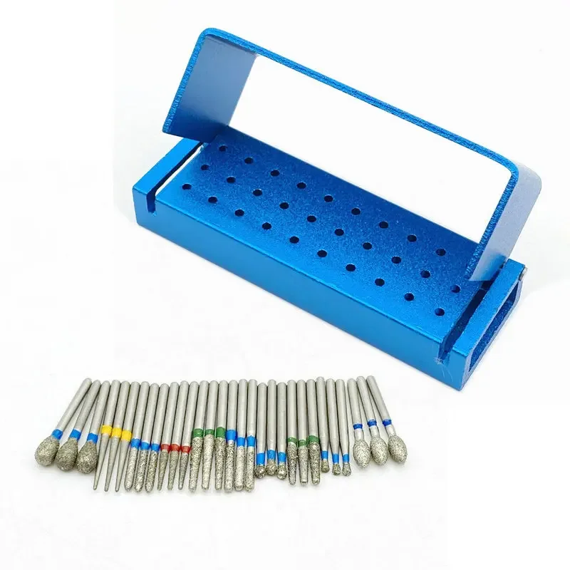 30pcs Dental Diamond Burs Drill Disinfection Block High Speed Handpiece burs Holder Alumimum Instrument Teeth Whitening Tool