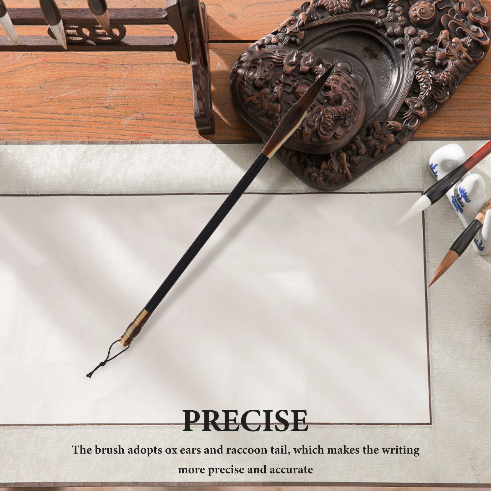 

Medium Size Chinese Calligraphy Brush Gray Tail Ox Ear Raccoon Tail Agate Handle Painting Writing Brush Pen for Beginners Sumi