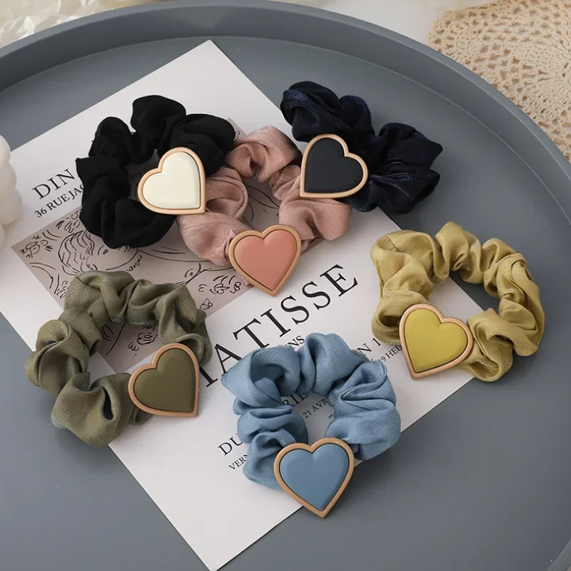 Elegant Scrunchies for Women Elastic Hair Bands Heart Hair Ties Ladies Ponytail Holders Rubber Band Hair Accessories Korean 2023