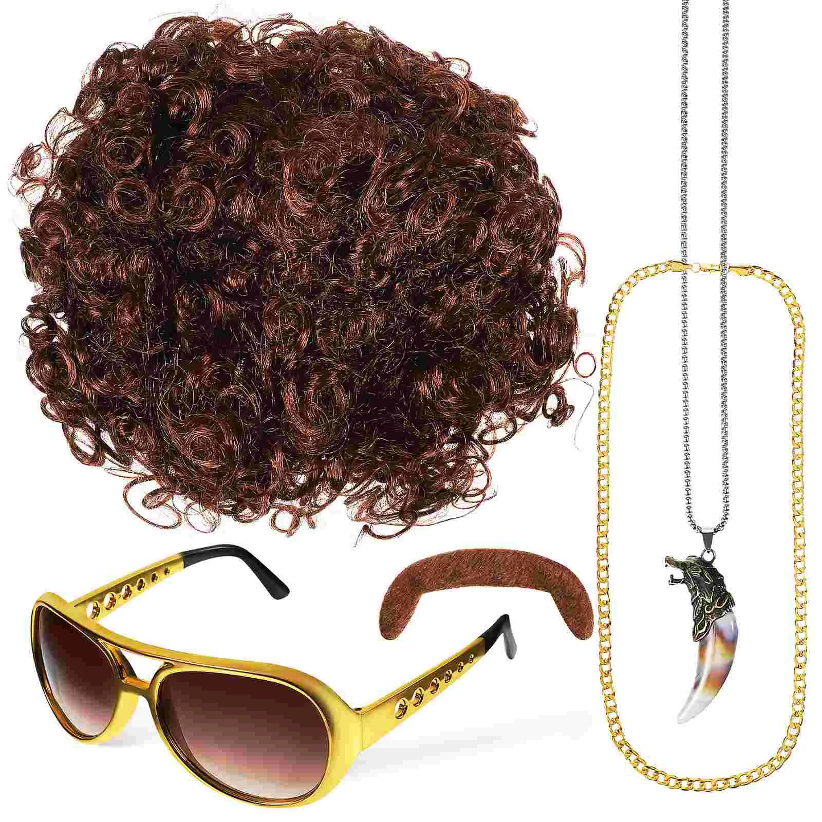 Disco Party Gold Chain Beard Sunglasses Suit 70s Accessories for Men Cosplay Prop Fake Man