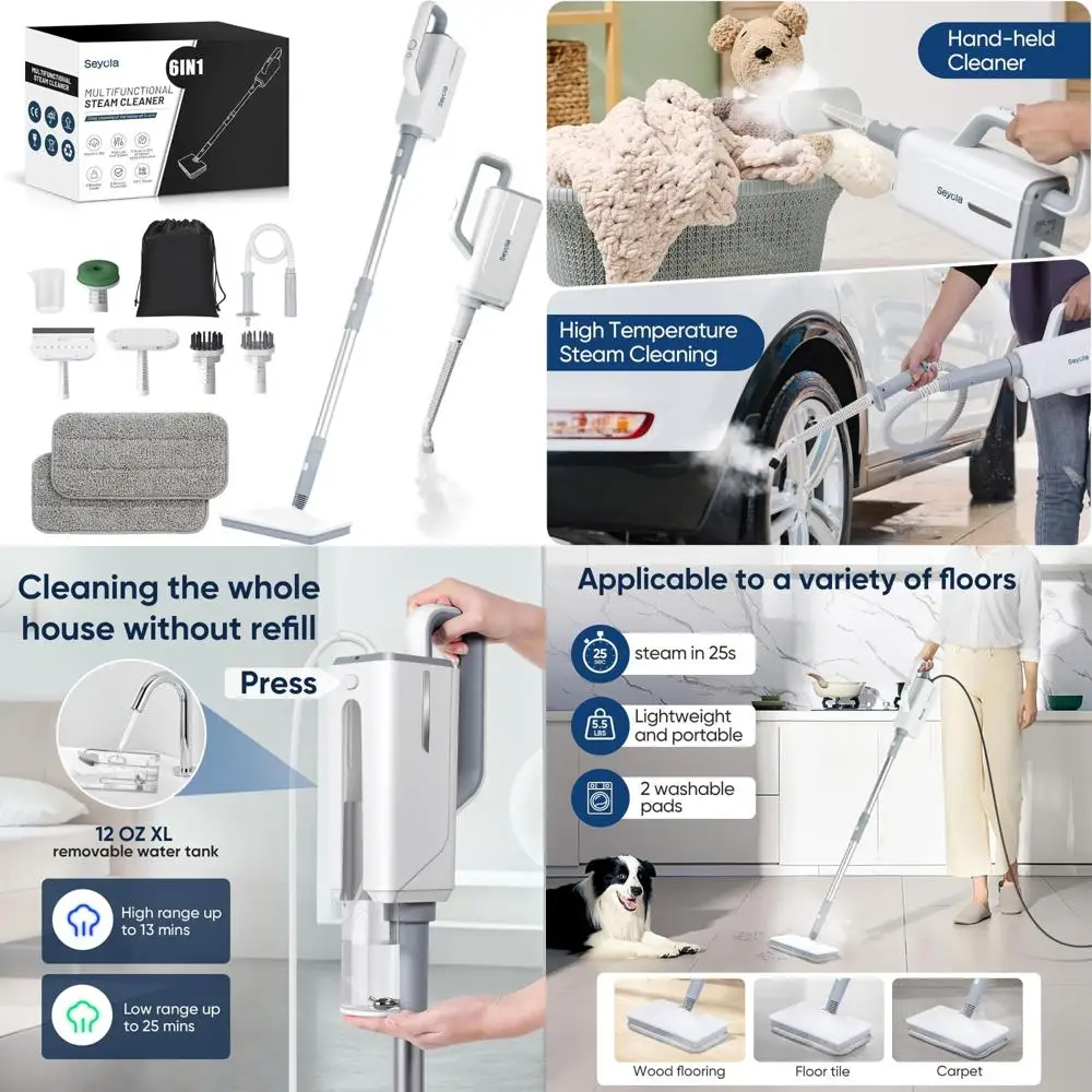 

Multi-Purpose Steam Mop for Home Cleaning - 6-in-1 Attachments for Floors, Clothes, and More