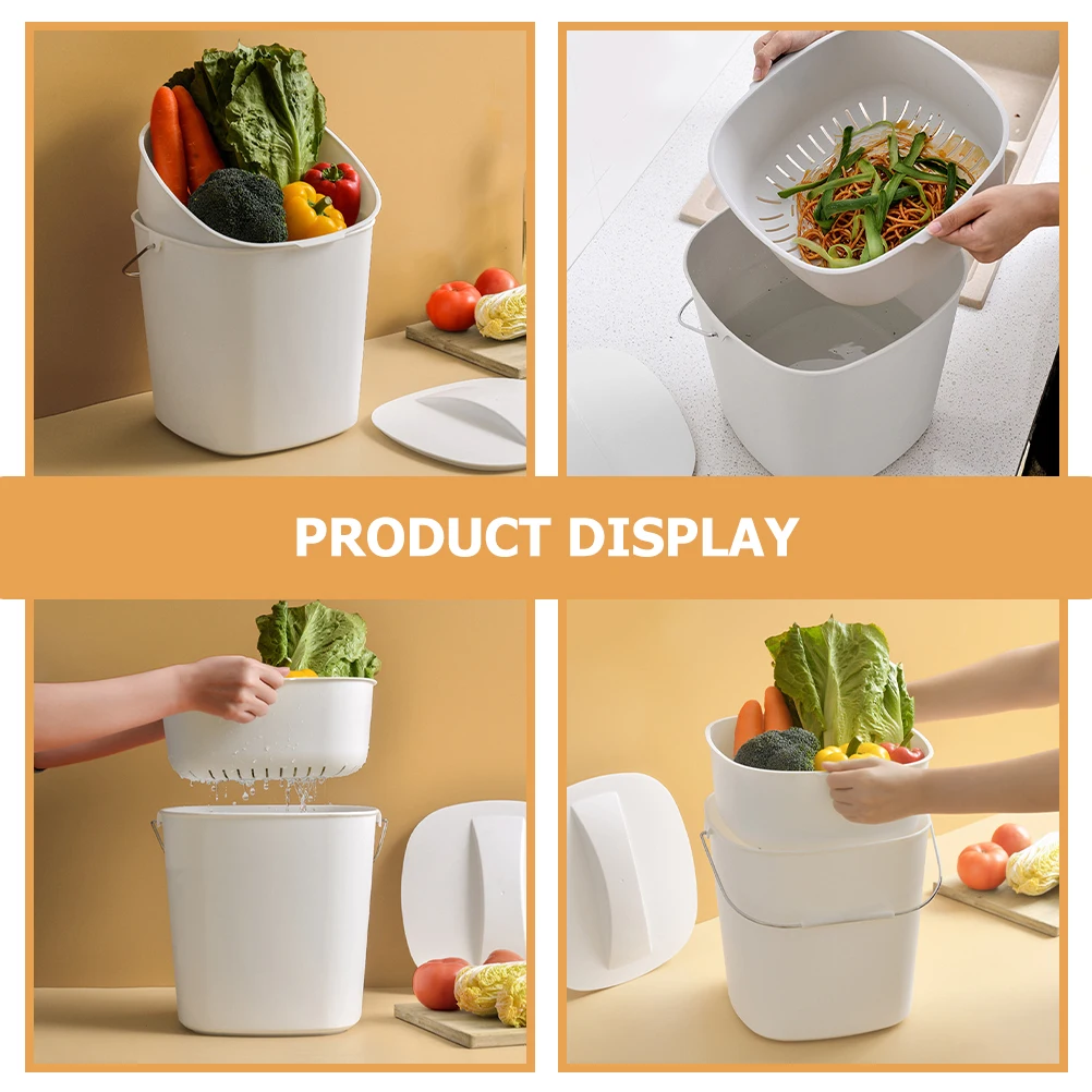 

Kitchen Trash Can Dry Wet Separation Reusable Plastic Waste Bin Drainage Corner Design Household Garbage Container Dust