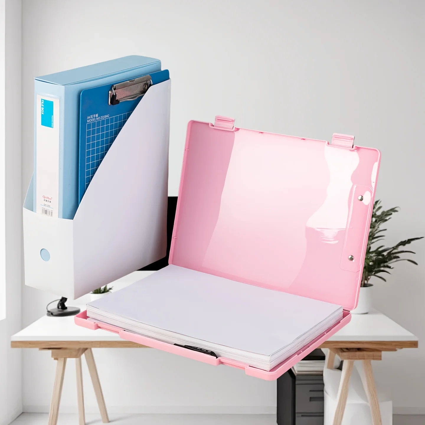 Organizador de arquivo vertical transparente resistente com fecho de pressão-caixa de armazenamento de documentos empilhável, pasta de arquivo a4 transparente para escritório