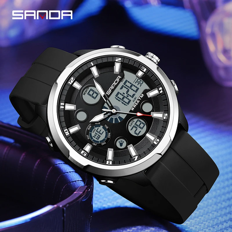 SANDA Top Brand G Style Men Watches 50M Waterproof Sports Military Quartz Watch For Male Double Display Digital Wristwatch Clock