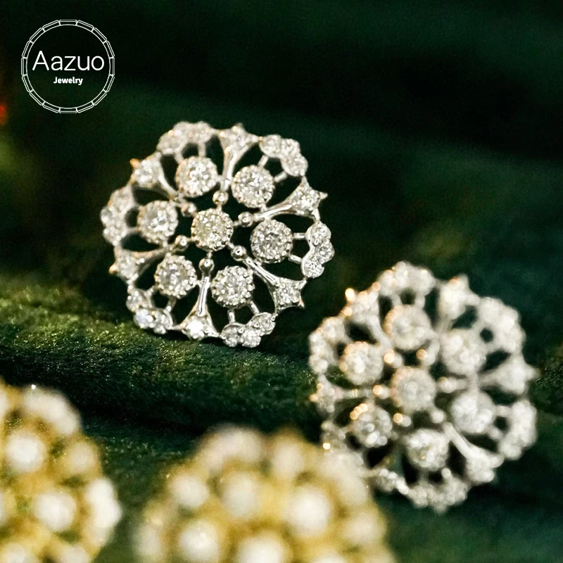 Aazuo Real Fine Jewelry 18K White Gold Yellow Gold Real Diamonds 0.80ct Irregular Stud Earrings Gifted For Women Senior Banquet