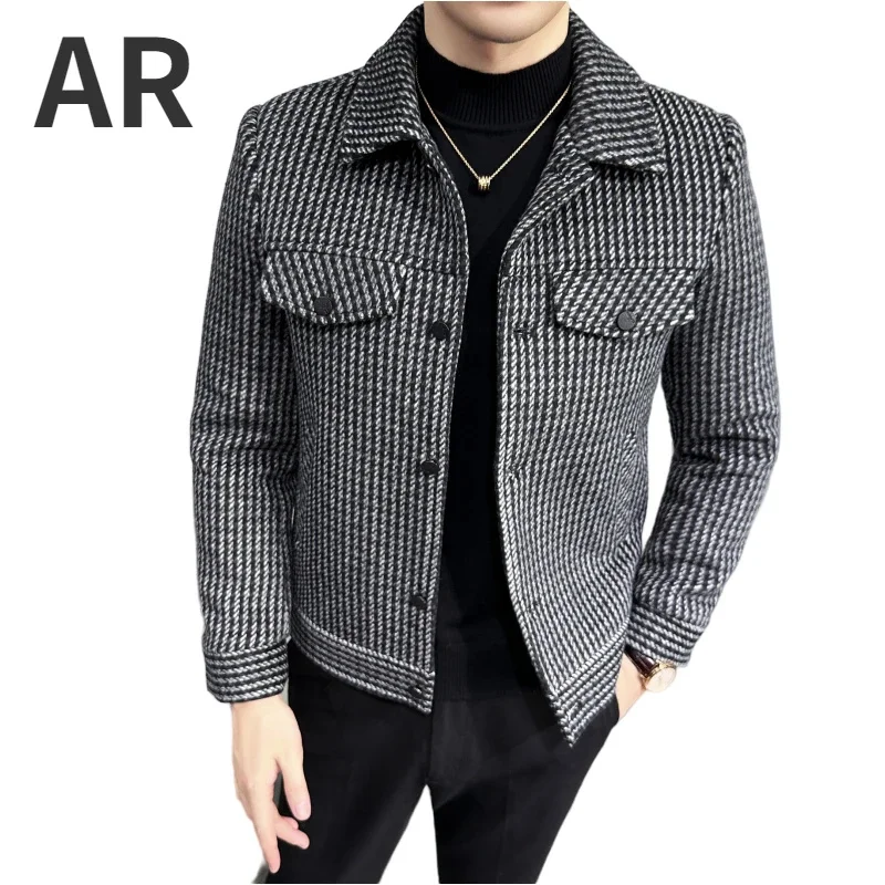 Jaqueta Clássica Listrada Masculina, Slim Fit, Lã, Estilo Britânico, Casaco de Negócios, Casual, Alta Qualidade, Outono, Inverno, 2022, M-3XL