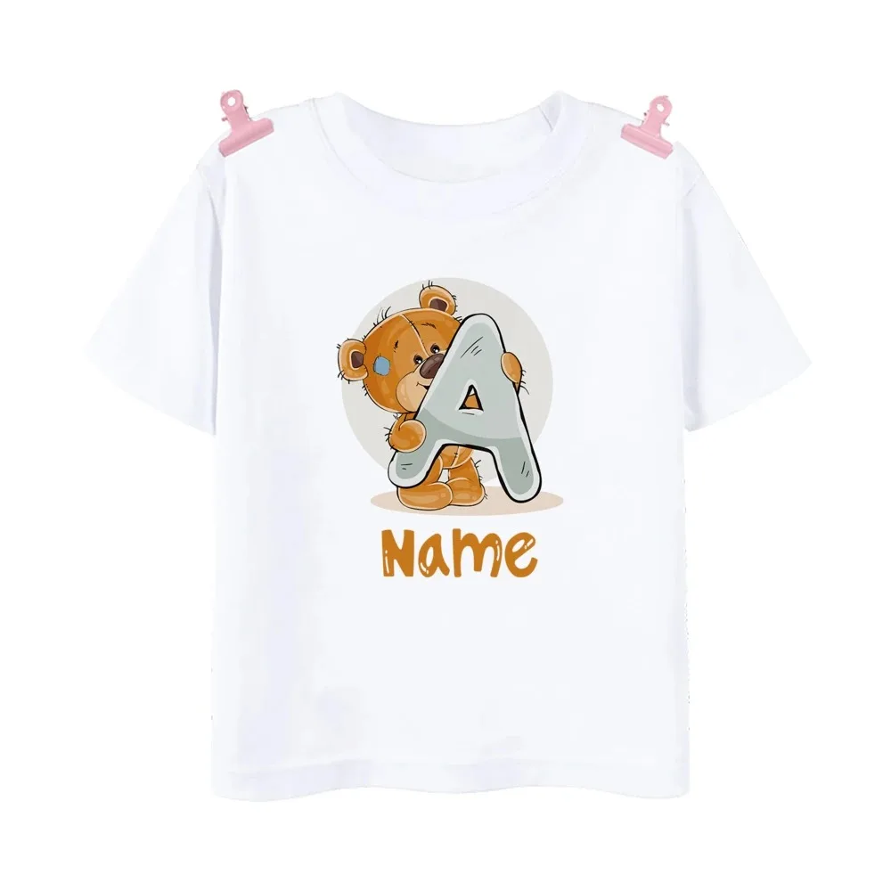 2024 Personalized Birthday A-Z T-shirt Name Initial T-shirt Wild Boy Birthday Party T-shirt Cute Bear Clothes Children's Top