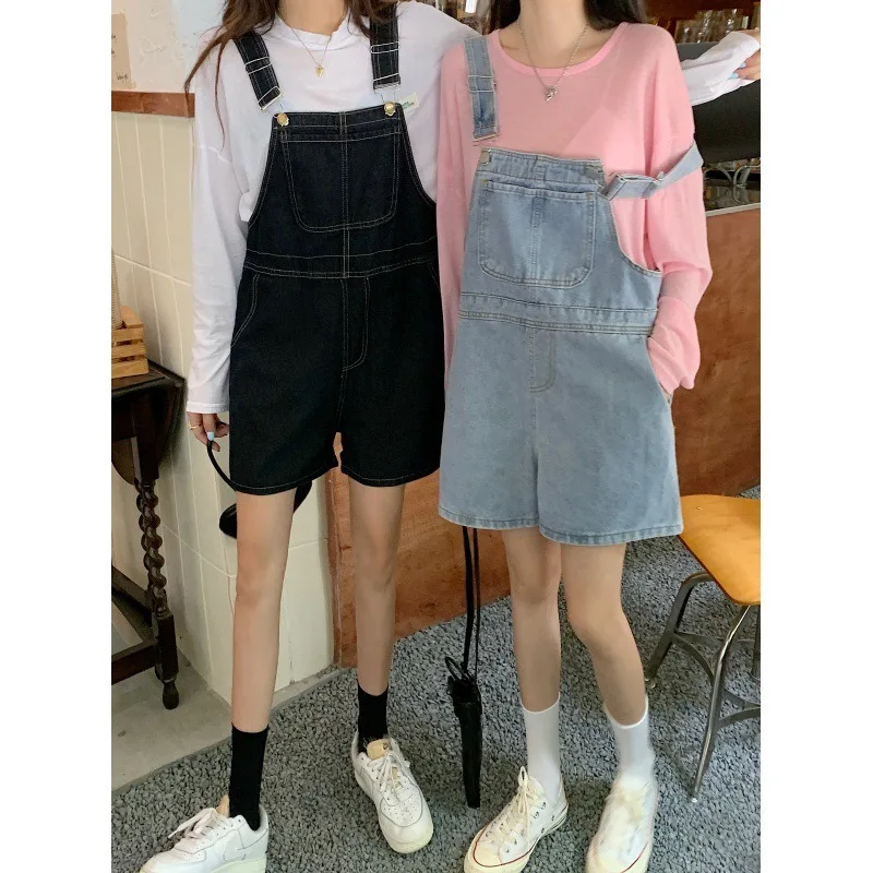 

Women Denim Rompers Shorts Summer High Waisted Short Style Strappy Jeans Playsuits Korean Casual Loose Jumpsuit Overalls Shorts