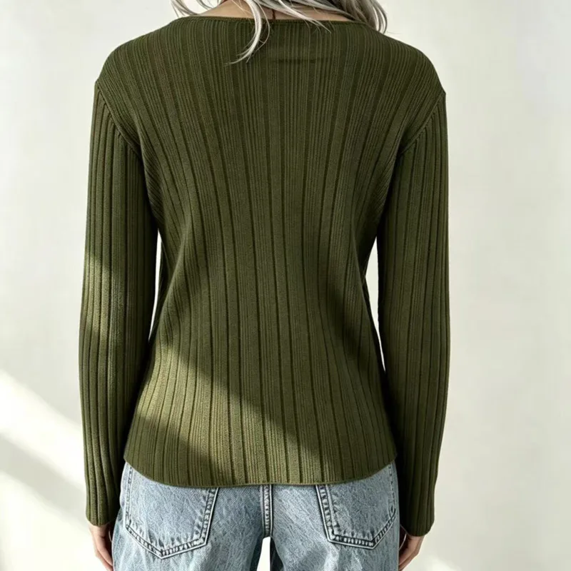 HKSH Women Sweater Elegant Fashion V-Neck Twisted Ribbed Slim Fit Long Sleeve Versatile Niche Knitwear Autumn Winter New HK27012