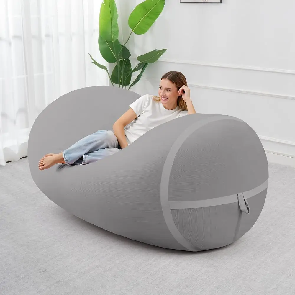 كرسي بين باج كبير مريح بطول 5 أقدام مع رغوة الذاكرة - رمادي فاتح للمعيشة وغرفة النوم وغرف القراءة #3