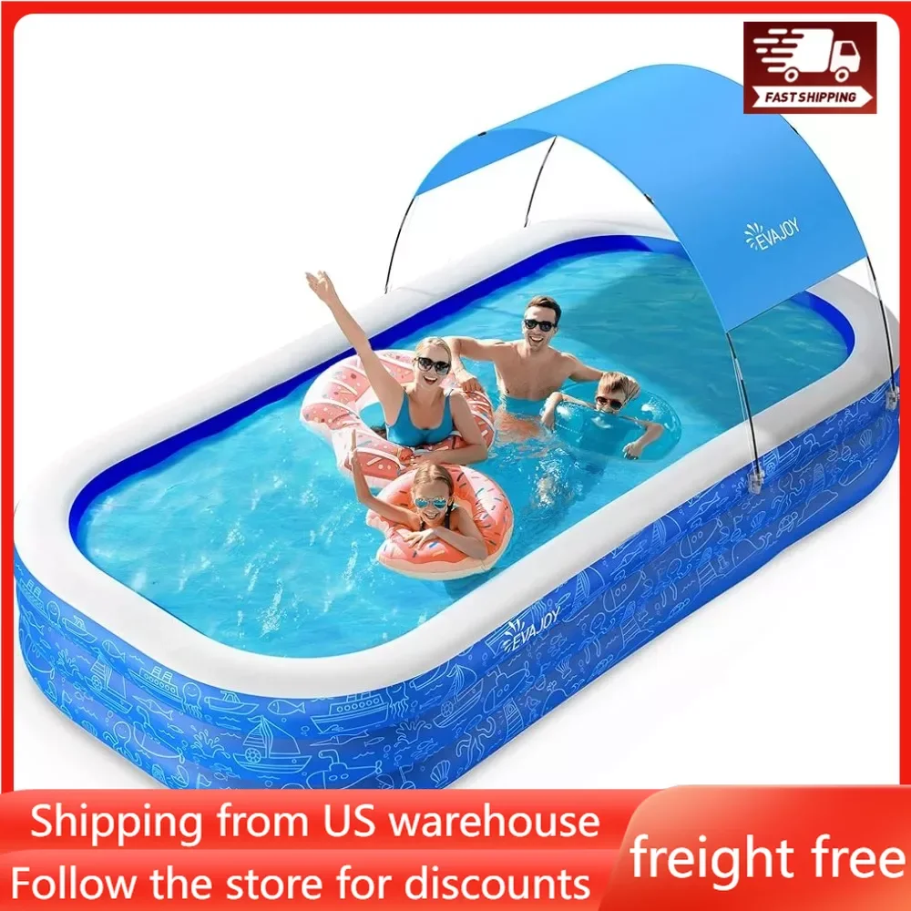 

Large Inflatable Swimming Pool with Canopy, 150”x 70” X 20”Full-Sized Inflatable Pool for Kids Adults,Kiddie Pool with Sun Shade