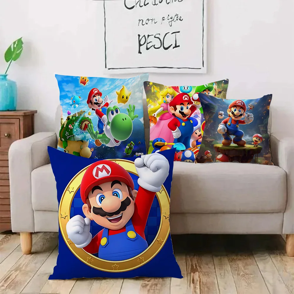 Pillow Covers Cartoon For M-Marios Sofa Decorative Home Double-sided Printing Short Plush Cute Cushion Cover