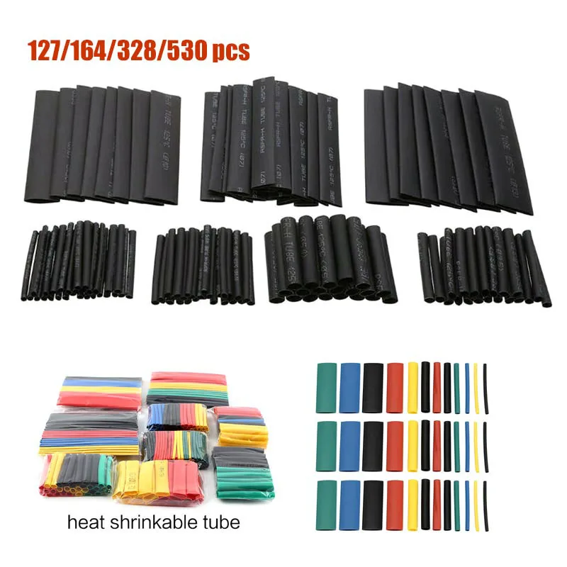 127/530 Pcs Black Heat Shrink Sleeving Tubing Tube connectors Assortment Kit Wrap Cable Electrical Connection Electrical Wire C1