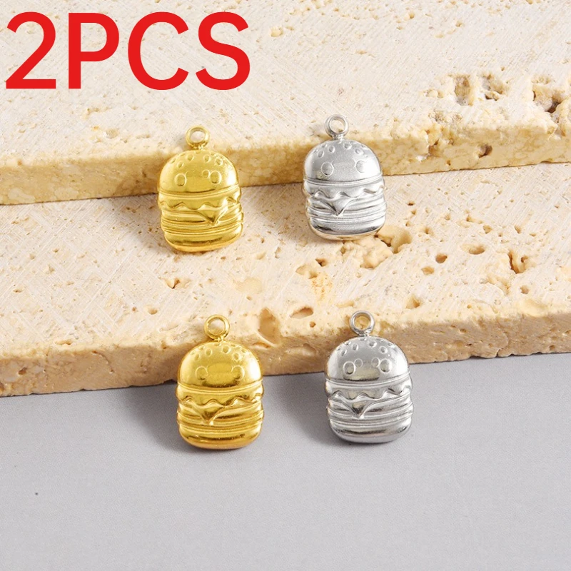 2Pcs Cute Hamburger Charms 304 Stainless Steel Food Pendants DIY Bracelet Necklace Accessories