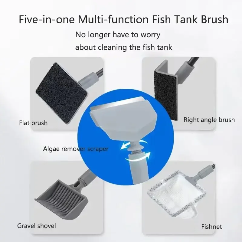 5 in1 Aquarium Fish Tanks Cleaning Tools Kit Algae Tank Cleaner Set Aquarium Cleaner Fish Tank Net Scraper Sponge accessories