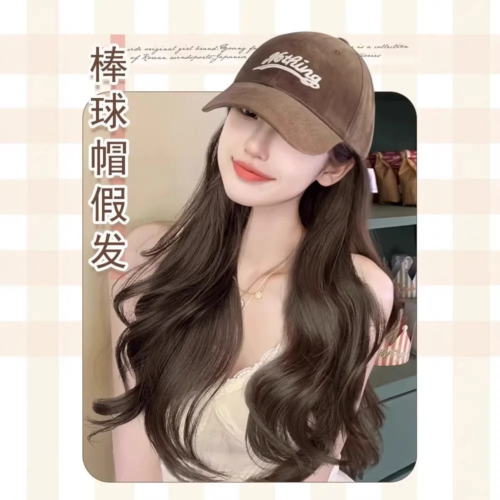 Synthetic Wavy Curly Wig Hat with Large Brim Baseball Cap Integrated One-Piece Wave Style Fashion Cosplay Daily Wear