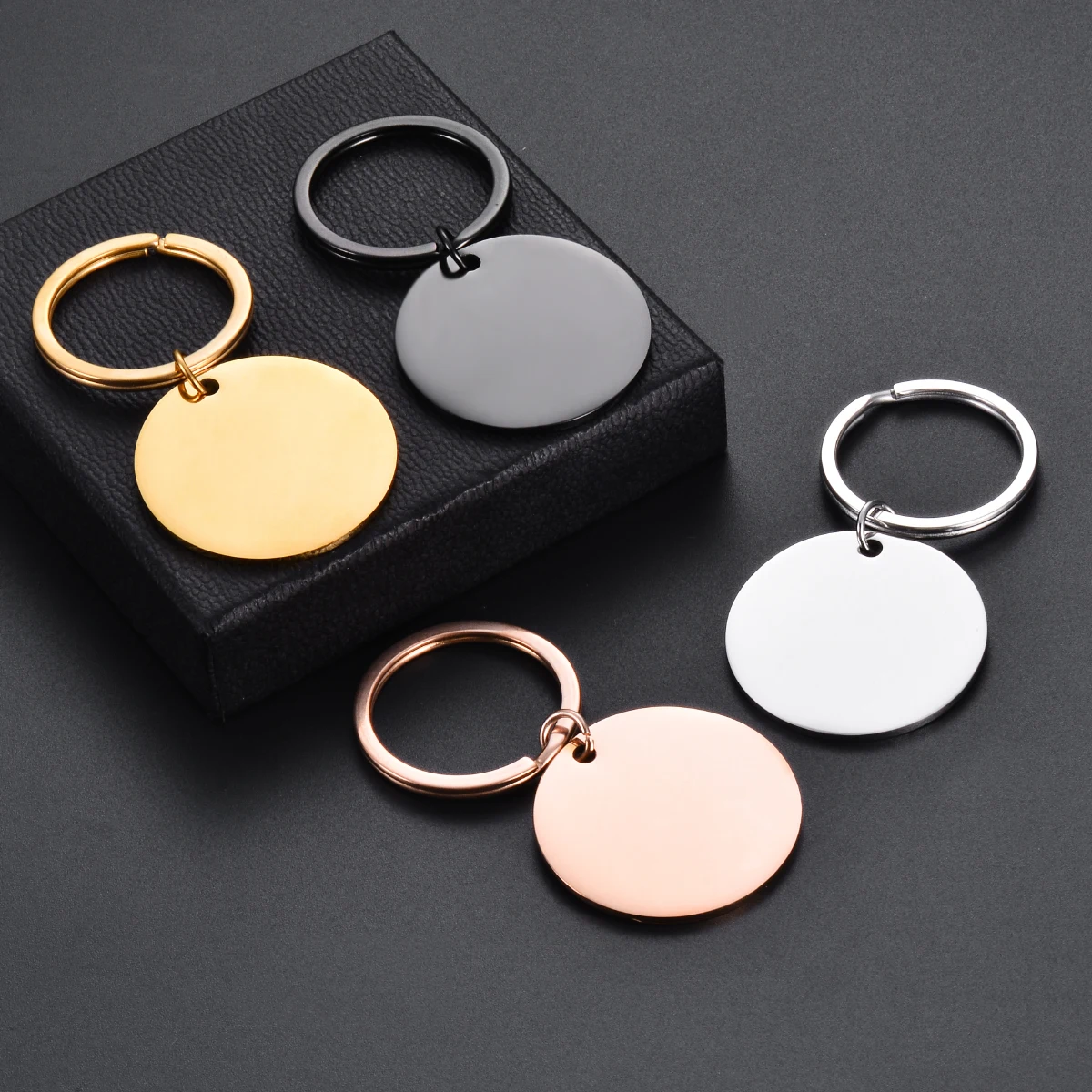 Metal Key Ring Round Pendant Blank Tag Polished Stainless Steel for Pet Collar DIY Jewelry Making Keychain Waterproof