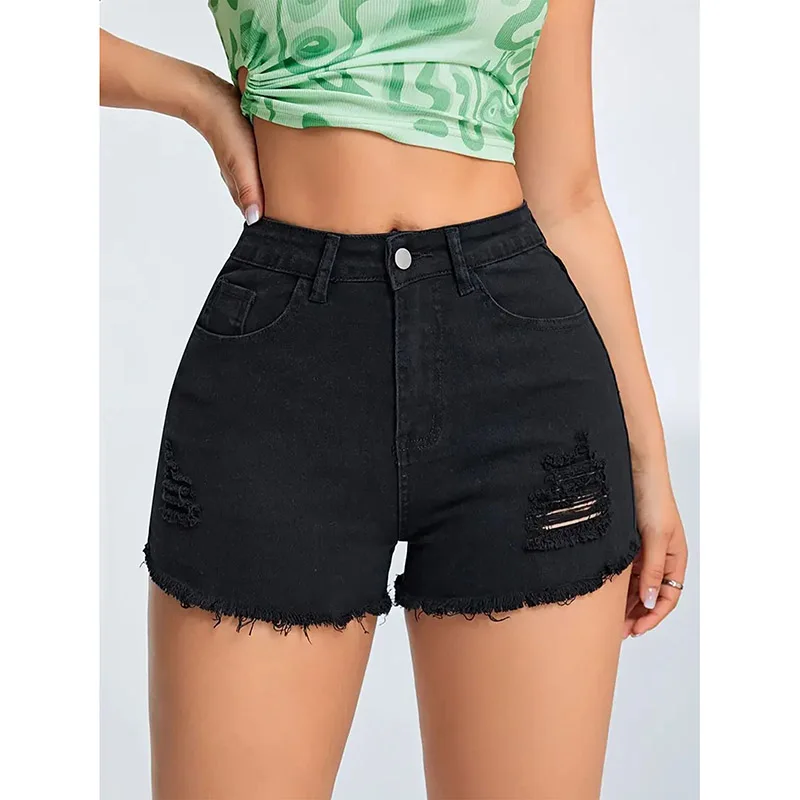

Summer Classic Korean Lady Thin Black Denim Shorts Girls Comfortable Ripped Hot Pants Women Fashion High Waist Short Jeans