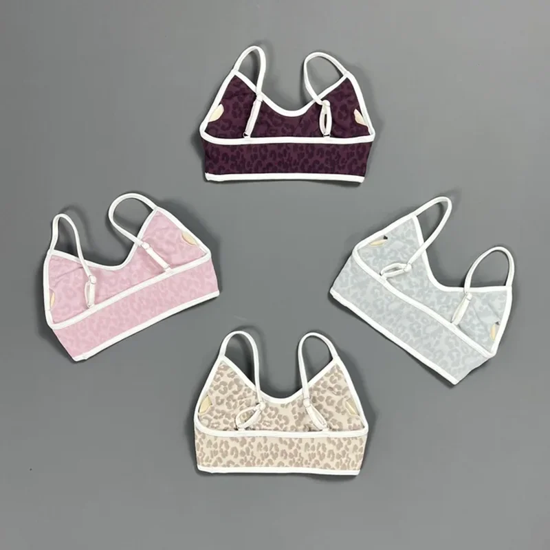 Sports Leopard Print Thin Strap Bra Padded Seamless Sports Crop Top Women Running Yoga Daily Workout Underwear Fitness Bras
