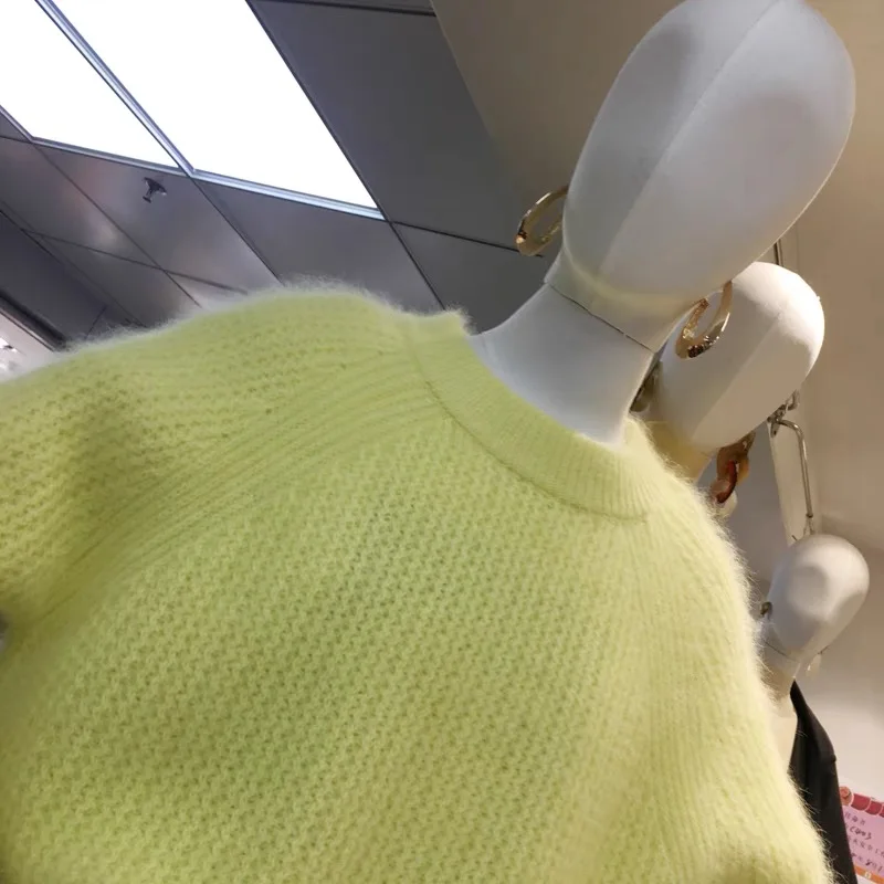 New Korean Autumn Winter Soft Yellow Mink Cashmere Jumper Pullover High Quality Women Mohair Knitted Thick Warm Loose Sweaters