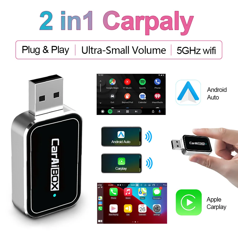 UHULAMB EC09 Mini Carplay Android Auto Проводной к беспроводному автомобильному адаптеру для воспроизведения Smart Ai Box Bluetooth WiFi Spotify Connect